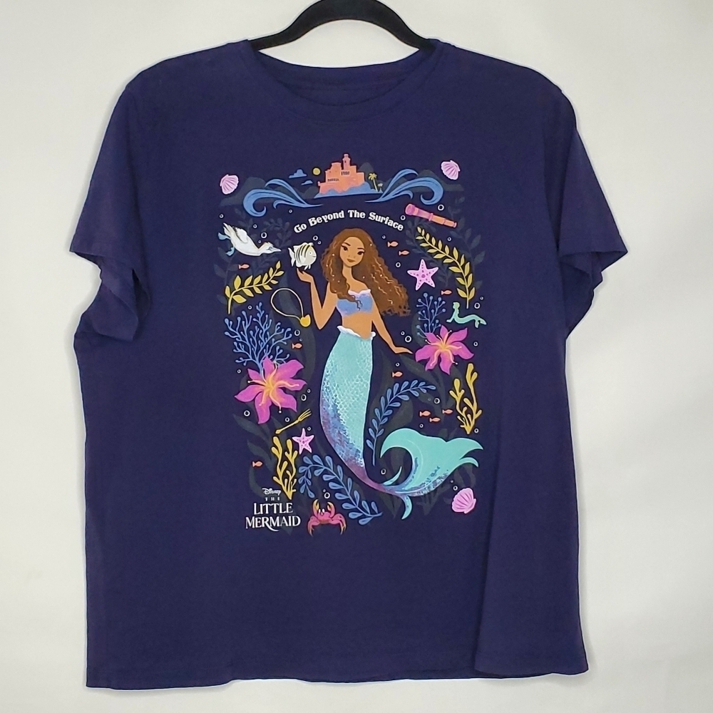 Plus Size Disney The Little Mermaid Tee Shirt XXL Ariel Short Sleeve Cotton Top